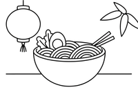 Dubuo ramen sriubos su puse kiaušinio ir daržovėmis (Japonija) – pasaulio patiekalų spalvinimo paveiksliukas
