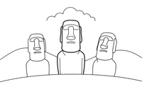 Velykų salos akmeninės moai statulos – pasaulio įžymybių spalvinimo paveiksliukas