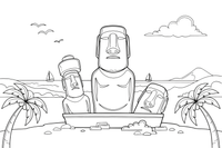Velykų salos akmeninės moai statulos – pasaulio įžymybių spalvinimo paveiksliukas