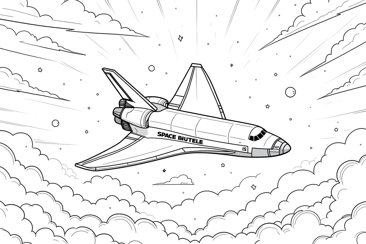 Space Shuttle in Orbit – Space Shuttle Mission coloring page