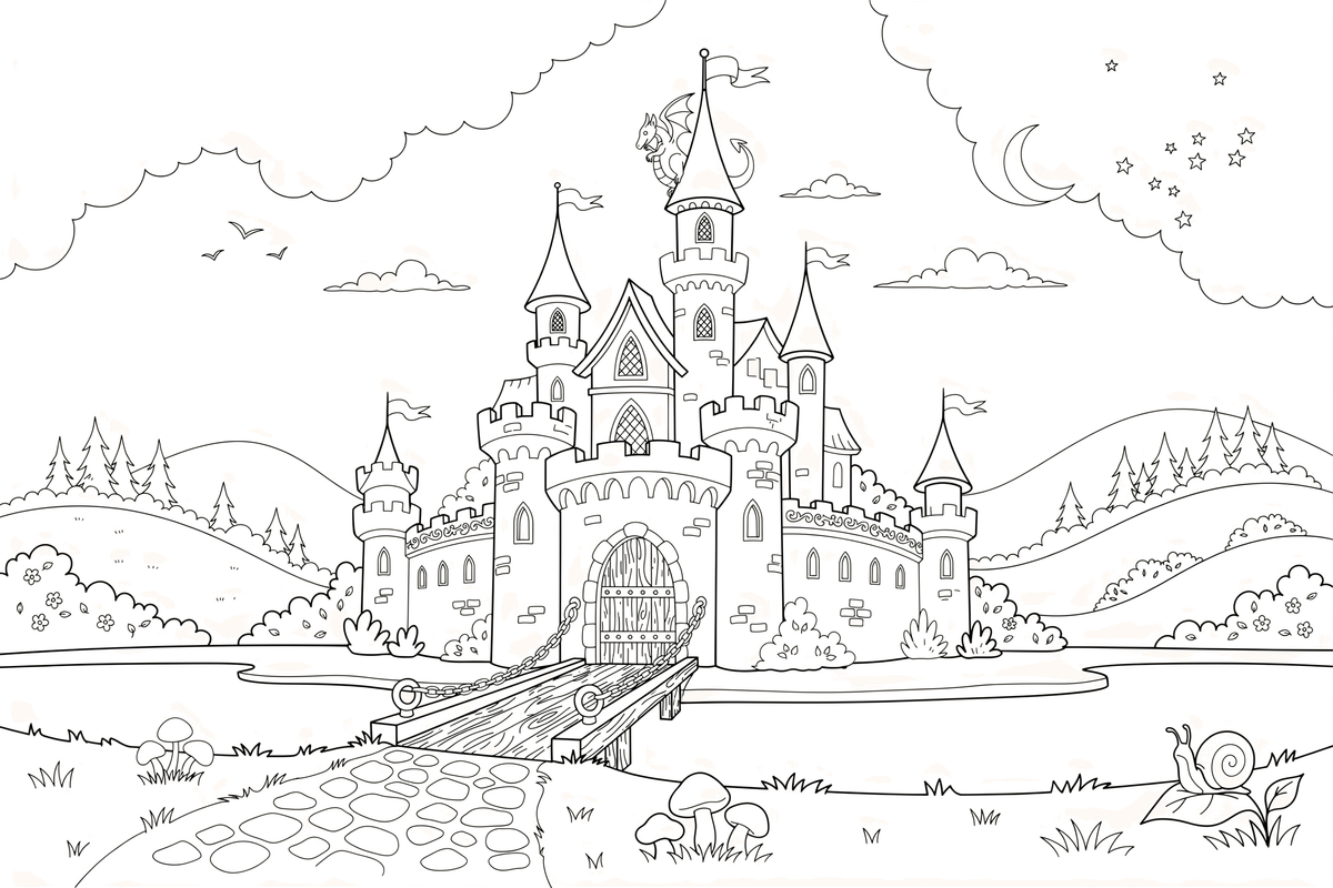 A big castle with tall towers – Castle coloring page