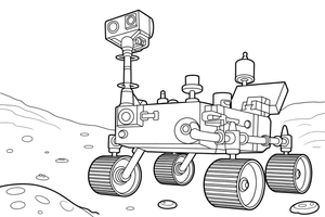 A space rover taking a photo with its camera arm – Space Rover Trails coloring page