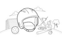 Sportinis šalmas su dirželiu – sporto inventoriaus spalvinimo paveiksliukas