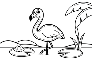 Flamingas išlenkia ilgą kaklą S raidės forma – flamingų tvenkinio spalvinimo paveiksliukas