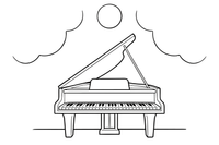 Rojalis su atidarytu dangčiu – muzikos instrumentų spalvinimo paveiksliukas