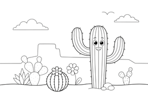 Aukštas saguaro kaktusas – kaktusų ir sukulentų spalvinimo paveiksliukas