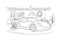 Pastatytas aptakus, žemas sportinis automobilis – sportinių automobilių spalvinimo paveiksliukas