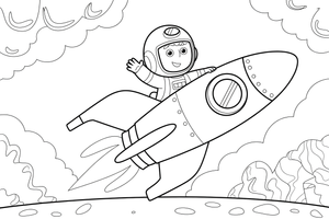 Raketos pilotas – raketos nuotykių spalvinimo paveiksliukas
