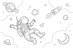 An astronaut floating in space among the stars – Astronaut coloring page
