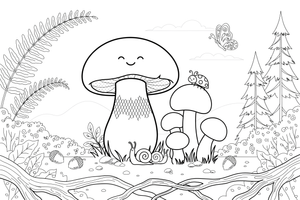 A porcini mushroom (cep) with a thick stem and a round cap – Mushrooms coloring page