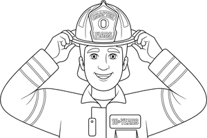 A firefighter putting on a helmet – Fire Station coloring page