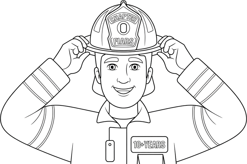 A firefighter putting on a helmet – Fire Station coloring page