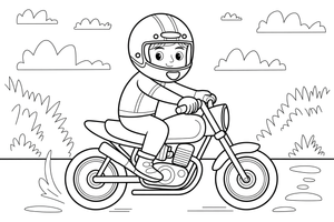 Motociklininkas su šalmu – motociklų triukų spalvinimo paveiksliukas