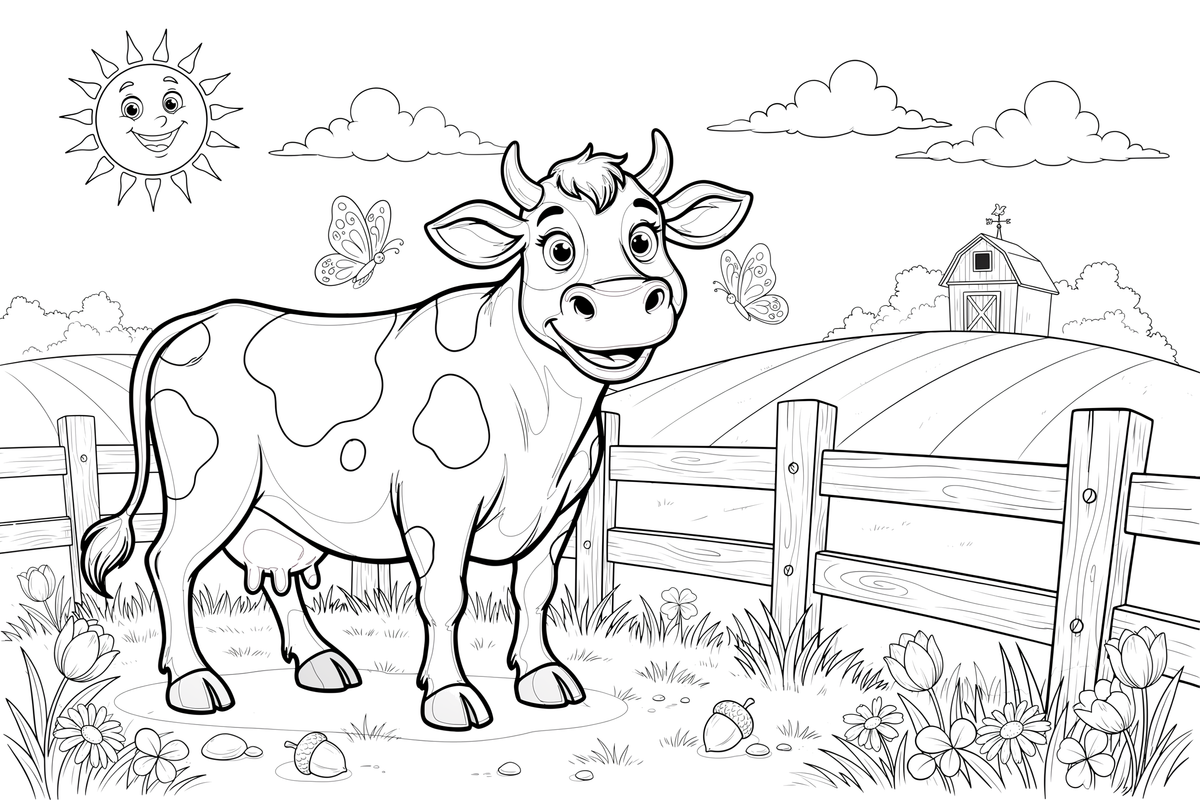 A cow by a wooden fence – Cow coloring page