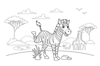Zebras linksmai spardosi – šuoliuojančio zebro spalvinimo paveiksliukas