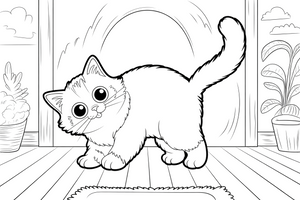 Ragdoll katė išriečia nugarą – žaidžiančios Ragdoll katės spalvinimo paveiksliukas