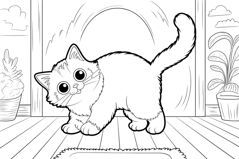 Ragdoll katė išriečia nugarą – žaidžiančios Ragdoll katės spalvinimo paveiksliukas