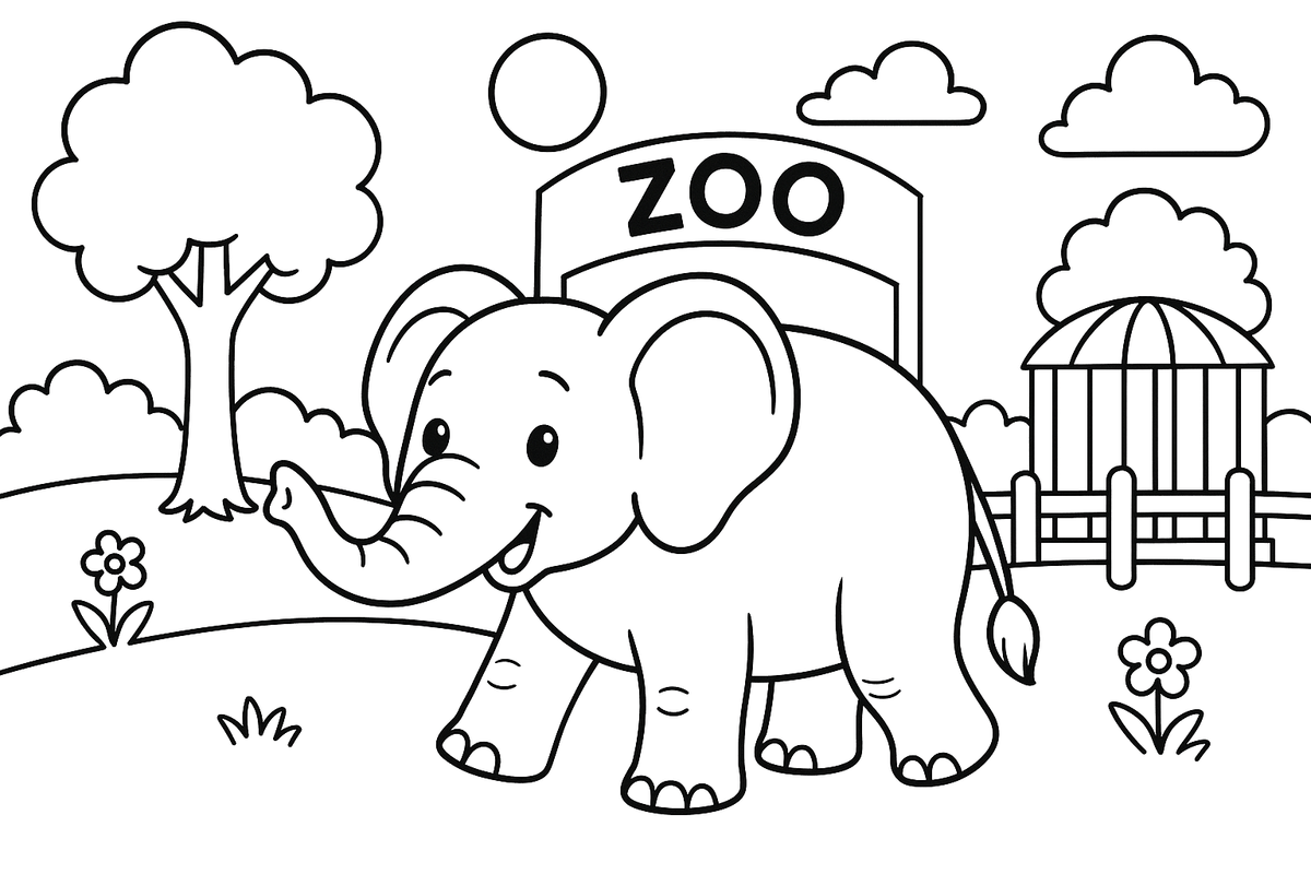 Zoologijos sodas – dienos zoologijos sode spalvinimo paveiksliukas