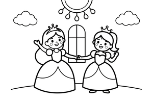 Princesės šoka baliuje – princesių karališkų akimirkų spalvinimo paveiksliukas
