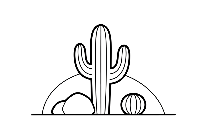 Aukštas saguaro kaktusas – kaktusų ir sukulentų spalvinimo paveiksliukas