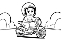 Motociklininkas su šalmu – motociklų triukų spalvinimo paveiksliukas