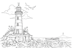 A tall lighthouse standing on a rocky shore – Lighthouse coloring page