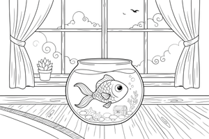 A goldfish swimming in a round fishbowl – Goldfish coloring page