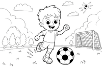Berniukas spiria futbolo kamuolį – energingo futbolininko spalvinimo paveiksliukas
