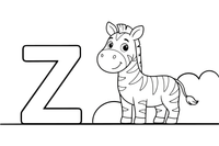 Z – Raidė Z su zebru – abėcėlės su gyvūnais spalvinimo paveiksliukas
