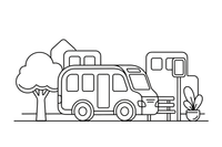 Miesto autobusas stotelėje – miesto transporto spalvinimo paveiksliukas