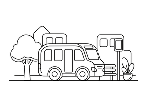 Miesto autobusas stotelėje – miesto transporto spalvinimo paveiksliukas
