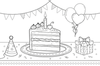 A slice of birthday cake on a plate – Birthday Cake Wishes coloring page