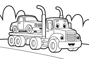 Sunkvežimis veža automobilį – miesto sunkvežimių spalvinimo paveiksliukas