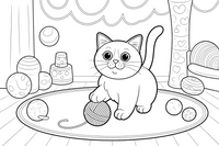 Ragdoll katė su siūlų kamuoliu – žaidžiančios Ragdoll katės spalvinimo paveiksliukas