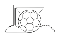 Vienas didelis futbolo kamuolys su paprastu raštu (tik kontūrai, be užpildo), iš arti – sporto inventoriaus spalvinimo paveiksliukas