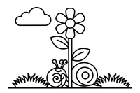 Sraigė kopia gėlės stiebu – sraigės spalvinimo paveiksliukas