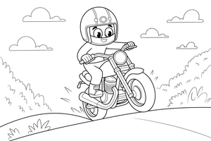 Motociklas kyla į kalvą – motociklų triukų spalvinimo paveiksliukas