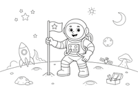 Astronautas įsmeigia vėliavą Mėnulyje – astronauto spalvinimo paveiksliukas