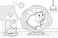 A hamster running on its wheel – Hamster coloring page