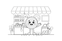 Linksmas kawaii čiulpinukas su mielu veiduku – mielų maisto veidukų spalvinimo paveiksliukas