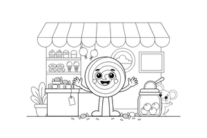 Linksmas kawaii čiulpinukas su mielu veiduku – mielų maisto veidukų spalvinimo paveiksliukas