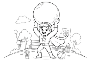 Superherojus kelia didelį akmenį – superherojaus spalvinimo paveiksliukas