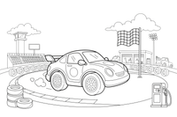 Lenktyninis automobilis lekia trasa link languotos vėliavos – įvairių automobilių spalvinimo paveiksliukas