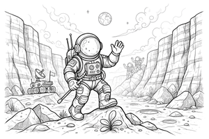 An astronaut exploring a canyon on Mars – Mars coloring page
