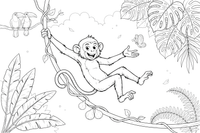 A monkey swinging on a vine – Monkey coloring page