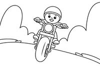 Motociklas kyla į kalvą – motociklų triukų spalvinimo paveiksliukas