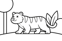 Tigras žingsniuoja per džiungles – žaismingo tigro spalvinimo paveiksliukas