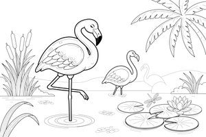 A flamingo tucking its head to rest – Flamingo Pond coloring page