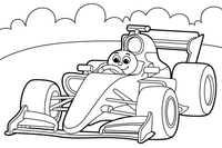 Formulė 1 su sukamu vairu – Formulės 1 varžybų vaizdų spalvinimo paveiksliukas