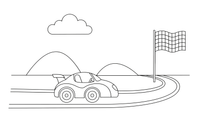 Lenktyninis automobilis lekia trasa link languotos vėliavos – įvairių automobilių spalvinimo paveiksliukas